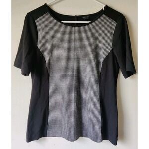 Ann Taylor Women's Plaid Plaquard Top Short Sleeve Poly Blend Black/White Size M
